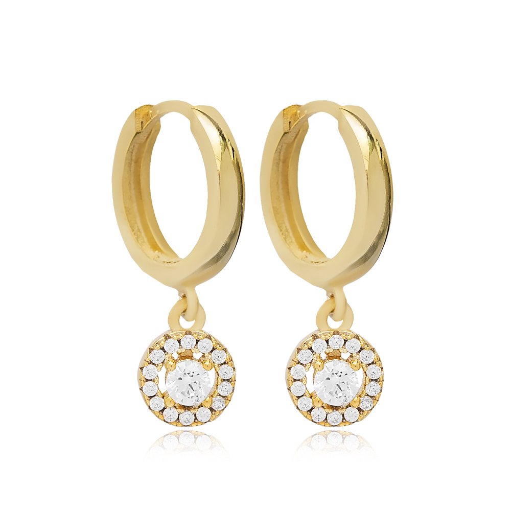 Shiny Clear Cubic Zircon Stone Round Dangle Earrings Turkish Wholesale 925 Sterling Silver Jewelry