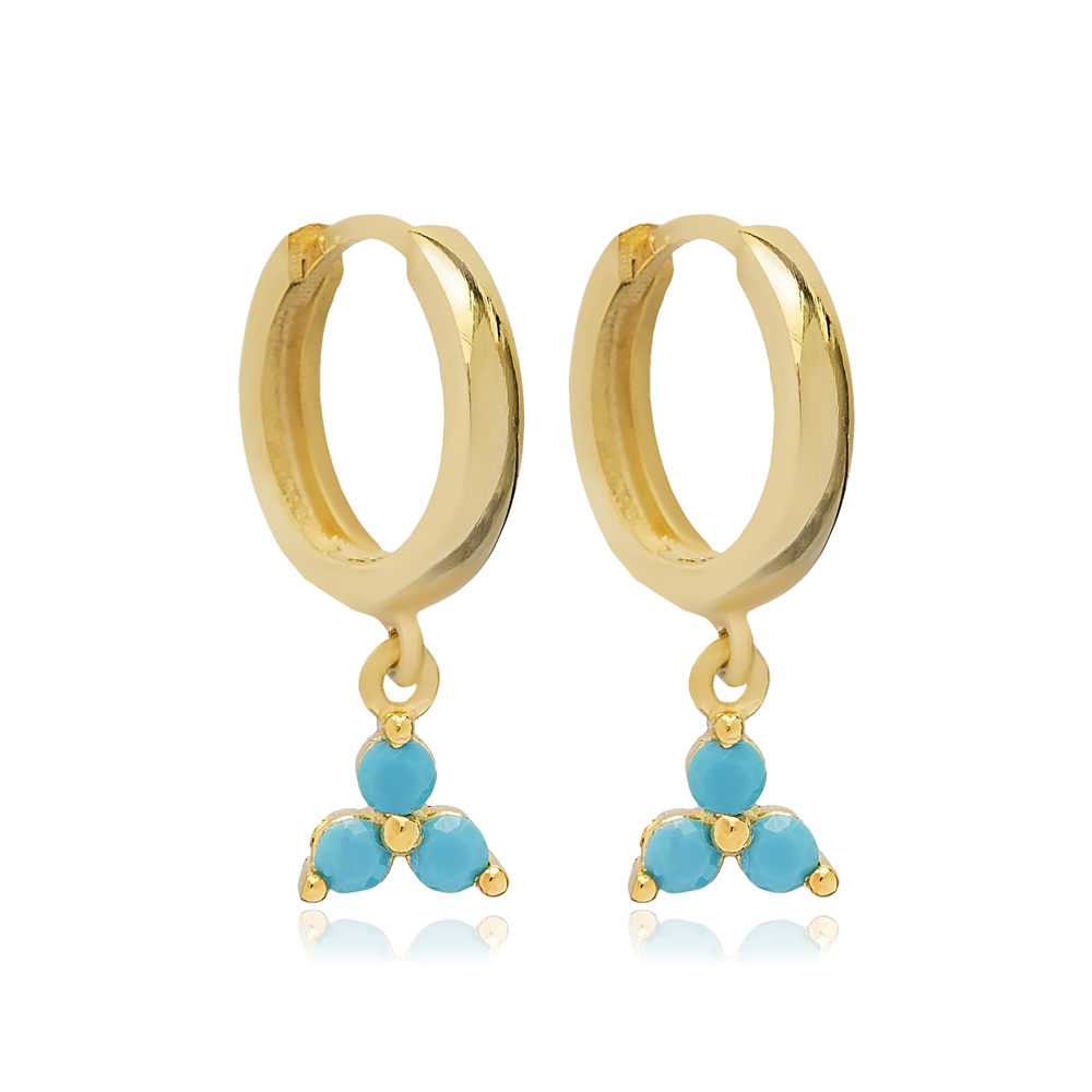 Trendy Turquoise CZ Stone Minimalist Dangle Earrings Turkish Wholesale 925 Sterling Silver Jewelry
