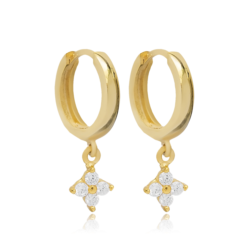 Flower Design Clear CZ Stone Women Dangle Earrings Turkish Wholesale 925 Sterling Silver Jewelry