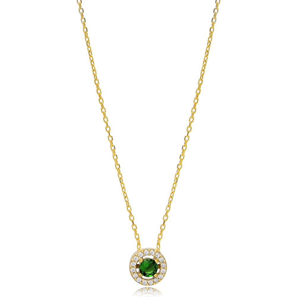 Emerald CZ Stone Round Shape 925 Sterling Jewelry Turkish Handcrafted 925 Sterling Silver Jewelry