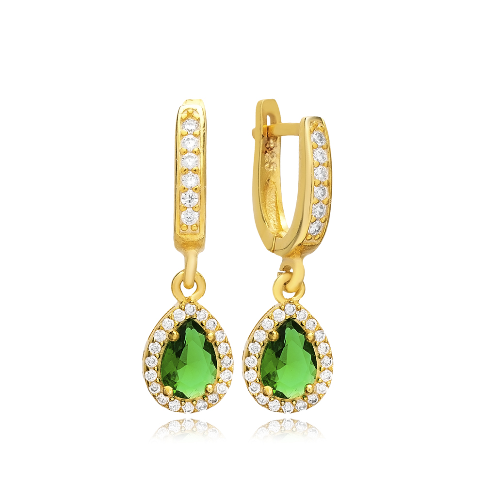 Emerald Cubic Zircon Stone Pear Shape Women Dangle Earring 925 Sterling Silver Jewelry