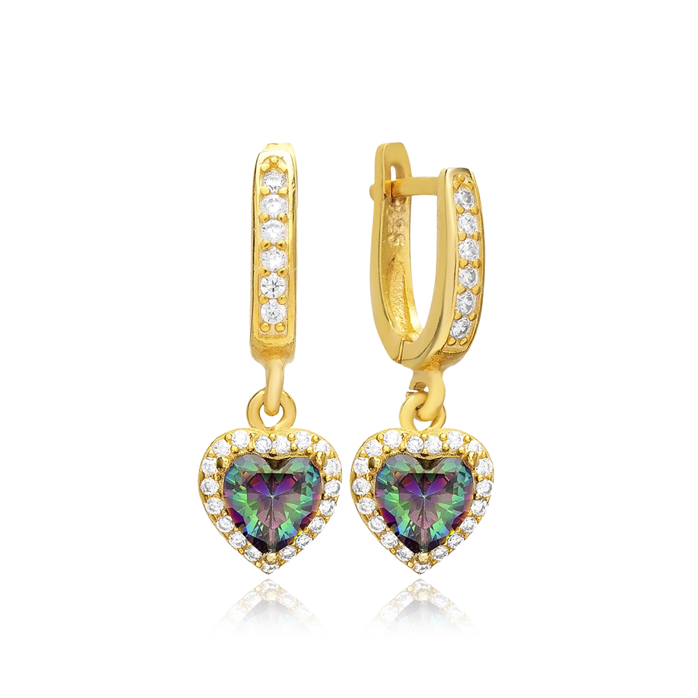 Mystic Topaz Heart Shape Design Cubic Zircone Stone Dangle Earring 925 Sterling Silver Jewelry