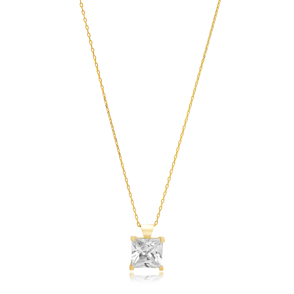 Clear Cubic Zircon Square Shape Turkish Charm Necklace Wholesale 925 Sterling Silver Jewelry