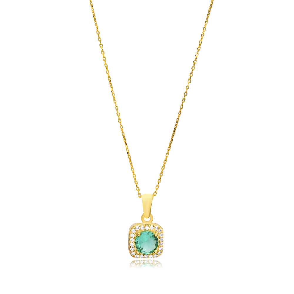 Paraiba Cubic Zircon Stone Round Shape Minimal Design Charm Necklace Wholesale 925 Silver Jewelry