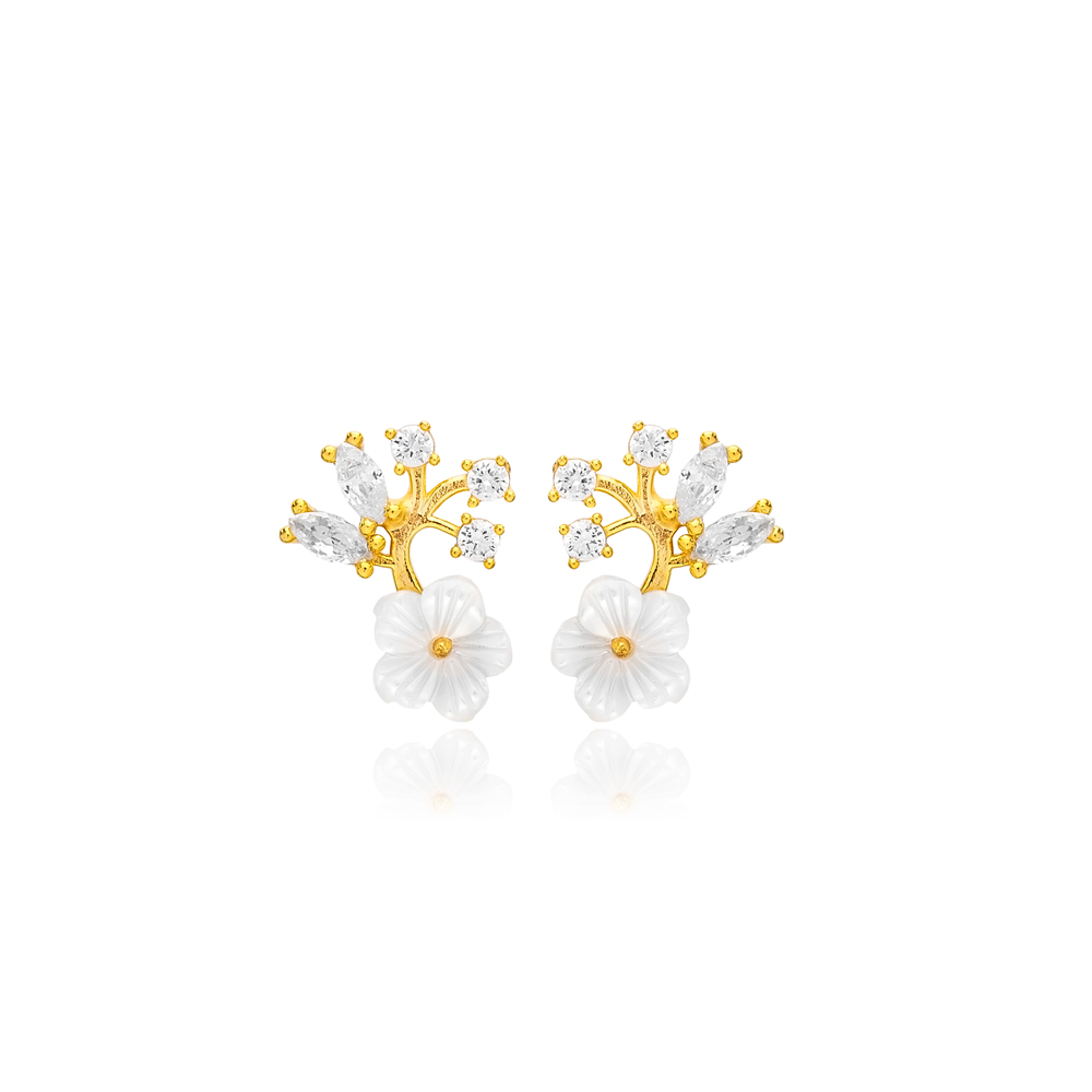 Dainty Flower Style Stud Earrings Women Trendy Wholesale Turkish 925 Sterling Silver Jewelry