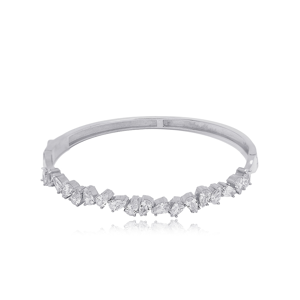 6x5 cm Oval Shape Bangles Pear Zircon Stone Design Woman Bangles Handcuff Bangles 925 Sterling Silver Jewelry