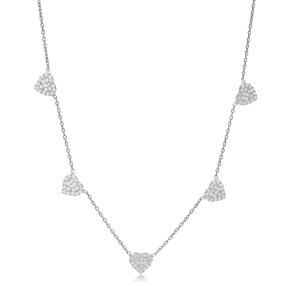 Elegant Heart Design Zircon Stone Shaker Necklace Turkish Handcrafted Wholesale 925 Sterling Silver Jewelry
