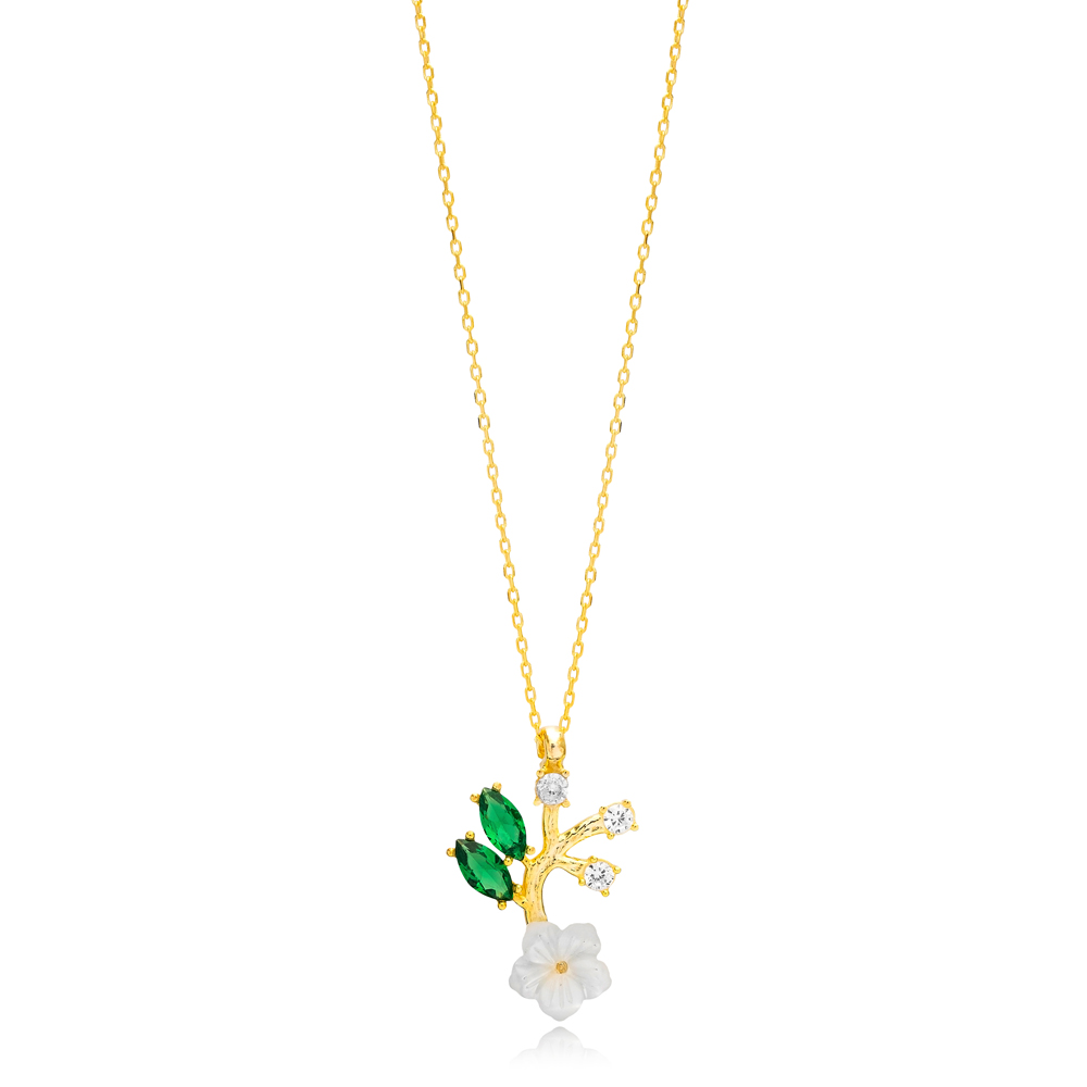 Emerald CZ Stone Flower Shape Charm Necklace Jewelry Handmade Wholesale 925 Sterling Silver Pendant
