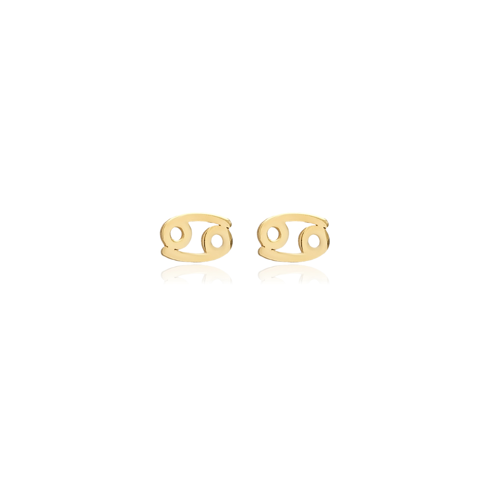 Cancer Zodiac Symbol Tiny Plain Stud Earrings 925 Silver Jewelry Turkish Wholesale