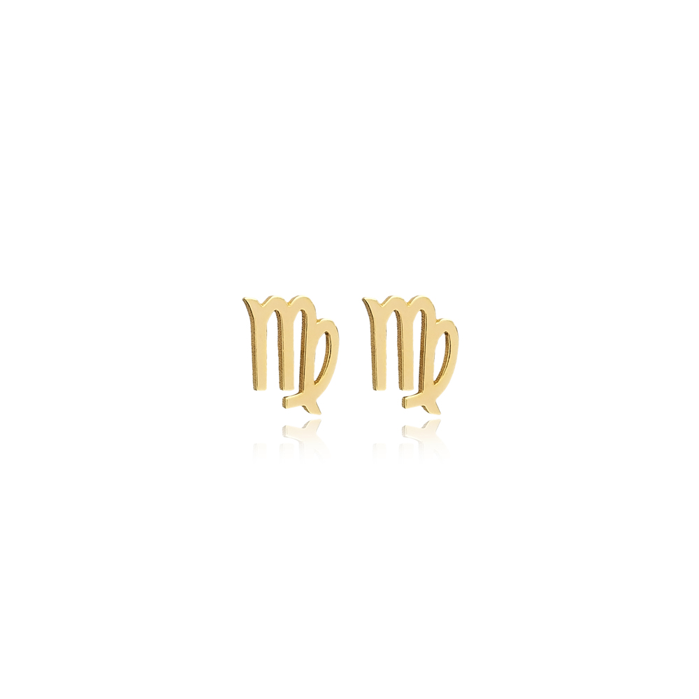 Virgo Zodiac Tiny Minimalist Design Wholesale 925 Silver Jewelry Turkish Handcrafted Stud Earrings