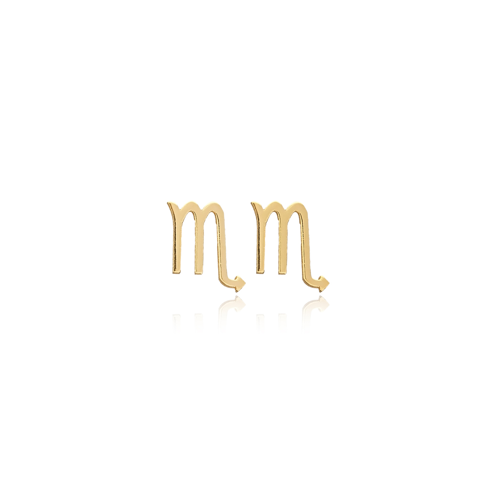 Scorpio Horoscope Minimalist Design Plain Stud Earrings 925 Silver Turkish Wholesale Jewelry