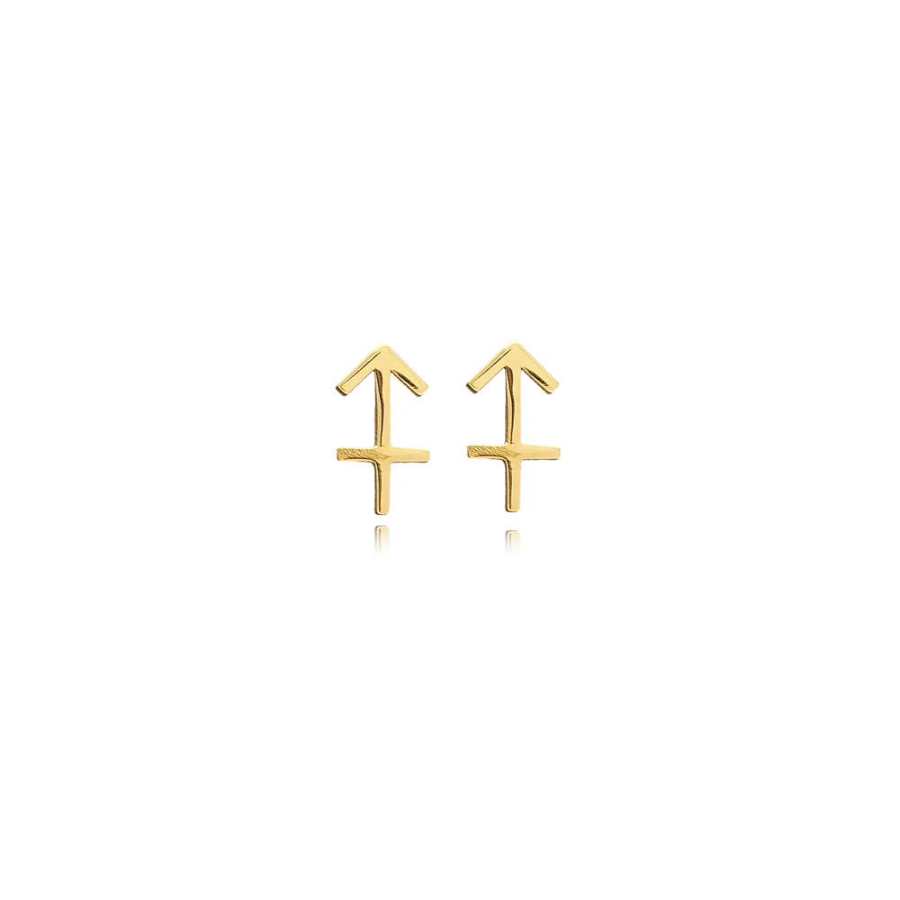 Sagittarius Zodiac Symbol 925 Silver Wholasale Turkish Plain Minimalist Design Stud Earrings