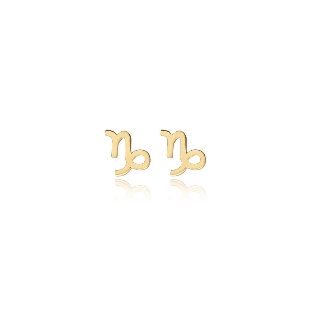 Capricorn Zodiac Tiny Stud Earrings New Fashion Handcrafted Turkish 925 Sterling Silver Jewelry