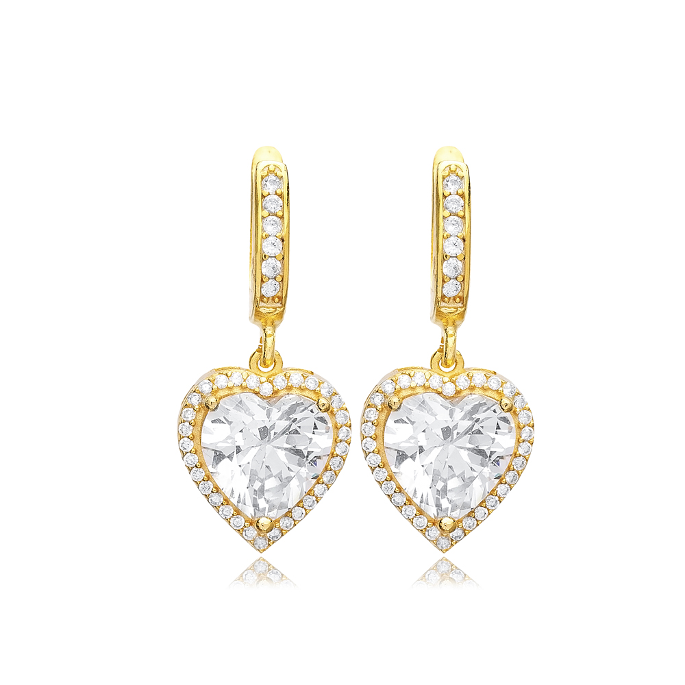 Heart Shape CZ Stone Shiny Dangle Earring 925 Silver Women Jewelry Handcrafted Wholesale