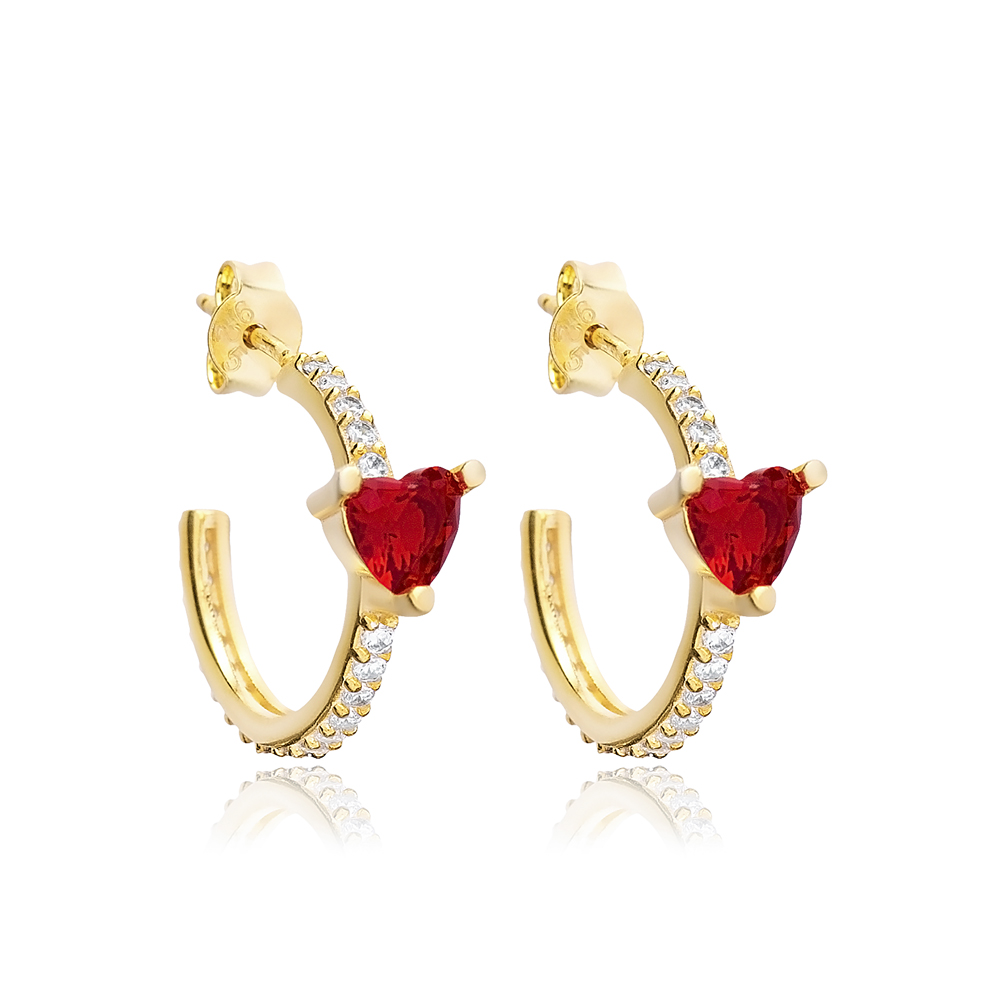 Ruby Heart Shape CZ Stone Hook Design hoop Earring Wholesale 925 Sterling Silver Women Jewelry