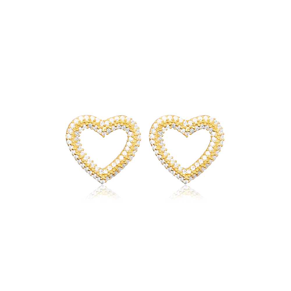 CZ Stone Hollow Heart Minimalist Design Stud Earring Wholesale 925 Sterling Silver Handcraft