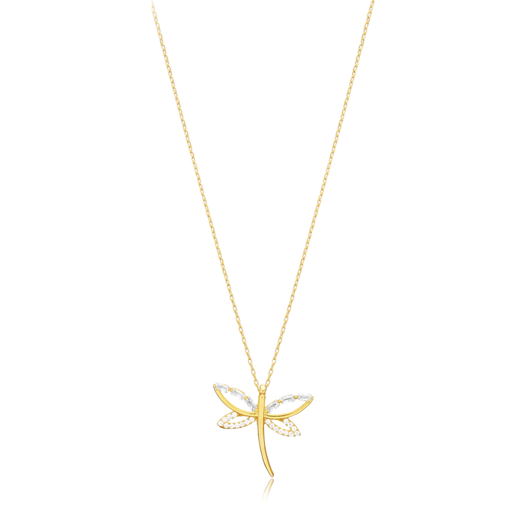 Dragonfly Charm Necklace with Baguette CZ Stone Trendy 925 Silver Wholesale Women Jewelry