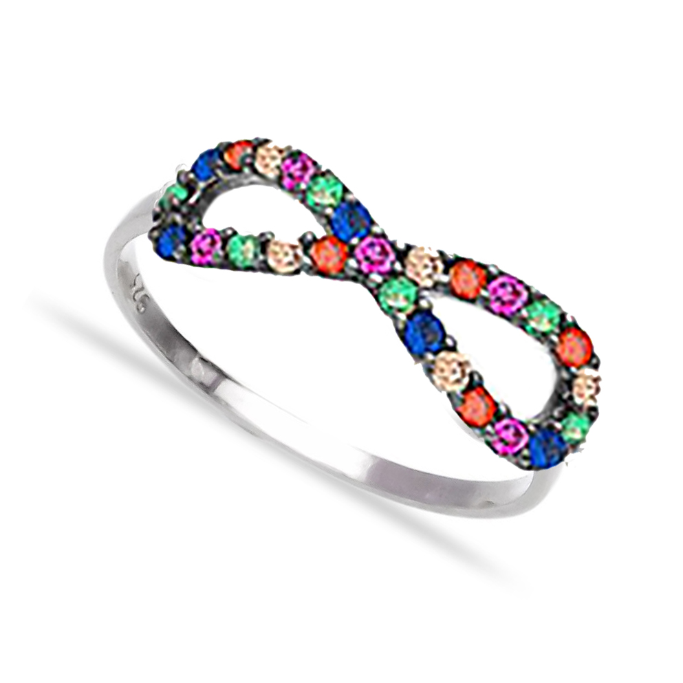 Mix Stone Infinitiy Design Silver Ring