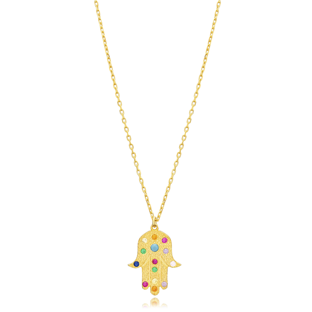 Hamsa Mix CZ Stone  Wholesale 925 Sterling Silver Necklace