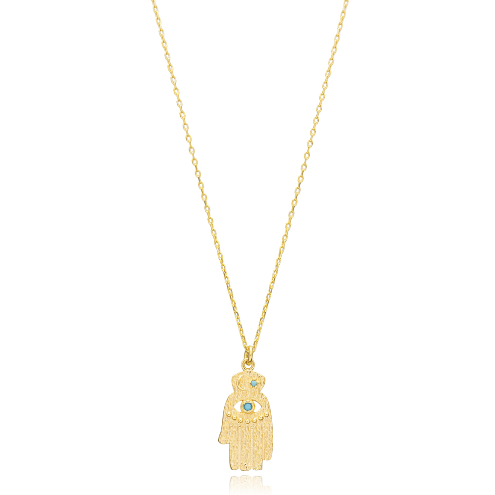 Turquoise Hamsa Shape Silver Jewelry Wholesale Necklace