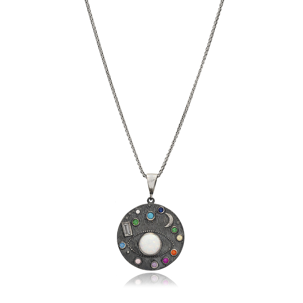 Eye of Universe Opal Oxidized Wholesale 925 Silver Necklace