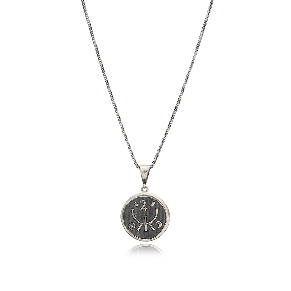 Yoga Symbol Medallion Oxidized Silver Charm Pendant