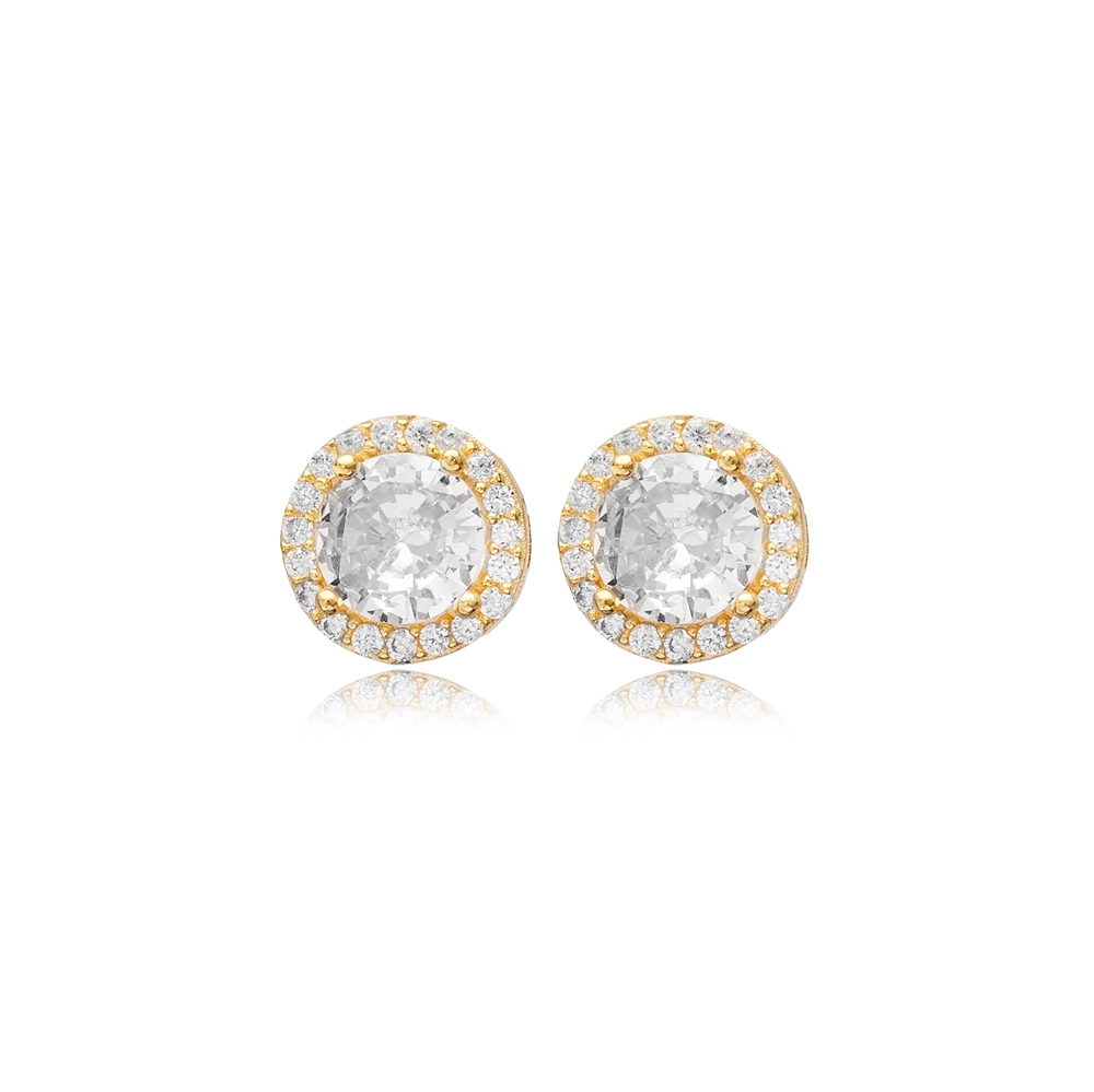Round Style Trend 925 Sterling Silver Jewelry Stud Earrings