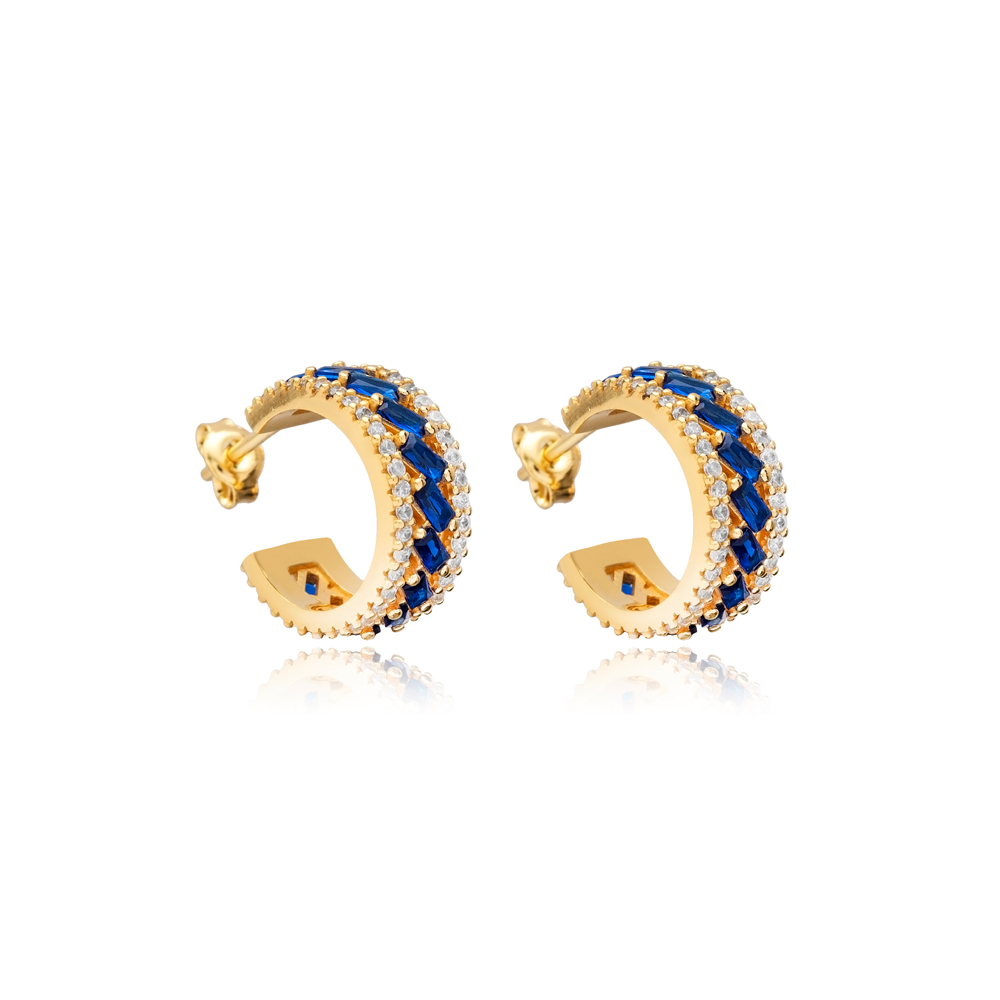 Dainty Hoop Sapphire CZ Stone Earrings