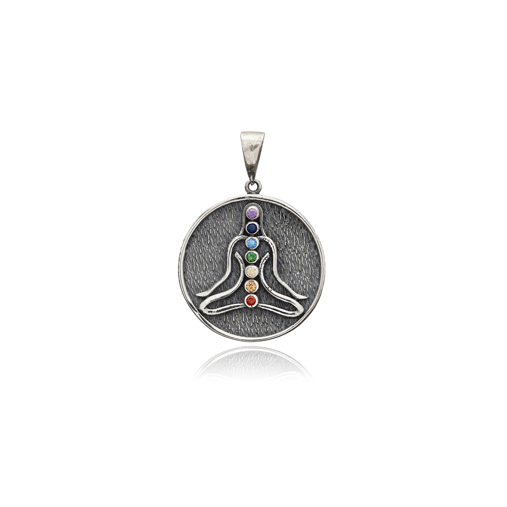 Oxidized Body Chakras Colorful Sterling Silver Charm