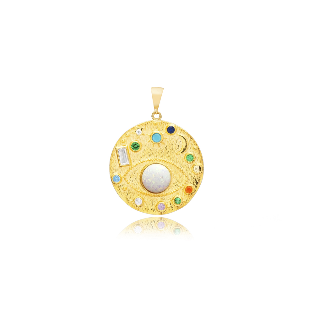 Galaxy Stars Opal Stone Medallion Jewellery Silver Charm