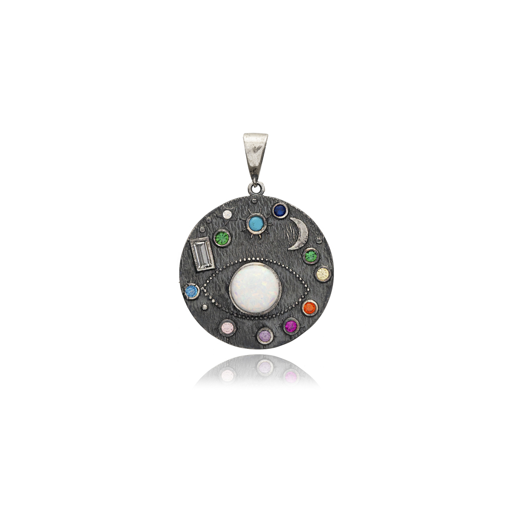 Oxidized Galaxy Stars Opal Medallion Jewelry Silver Charm