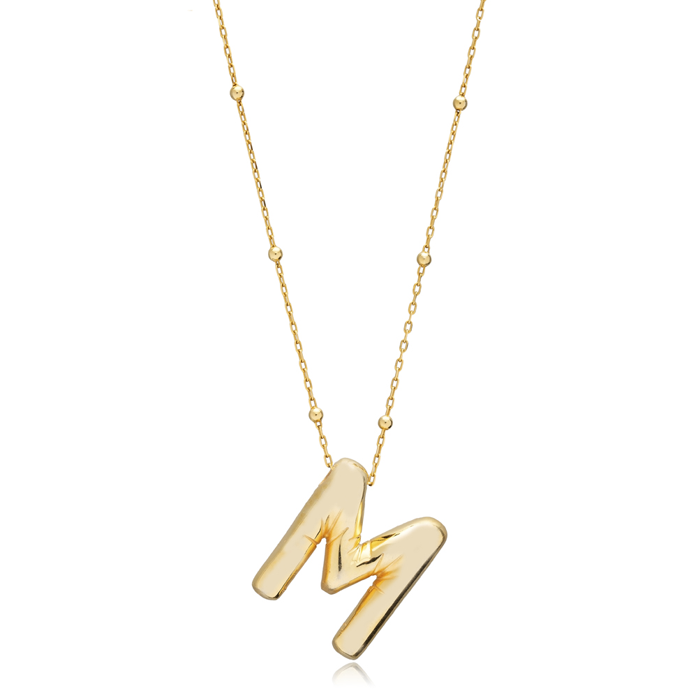 Balloon Design M Letter Charm Necklace Turkish Handmade Wholesale 925 Sterling Silver Jewelry