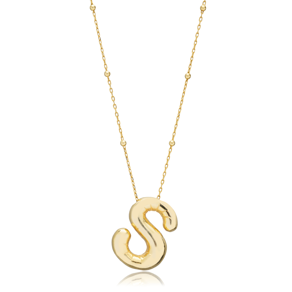 Balloon Design S Letter Charm Necklace Turkish Handmade Wholesale 925 Sterling Silver Jewelry