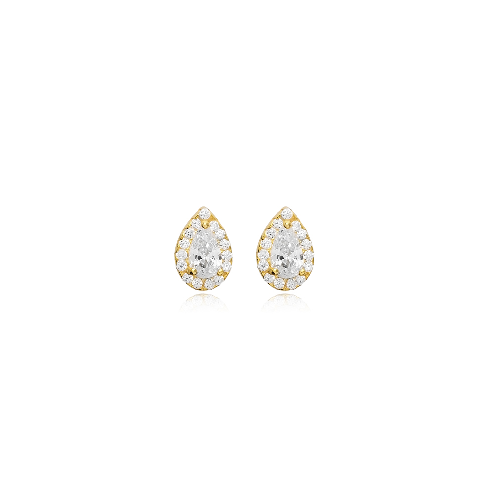 Tiny CZ Teardrop Stud Earrings Silver Wholesale Jewelry