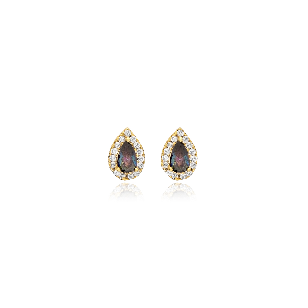 Mystic Topaz Teardrop Turkish Silver Stud Earrings