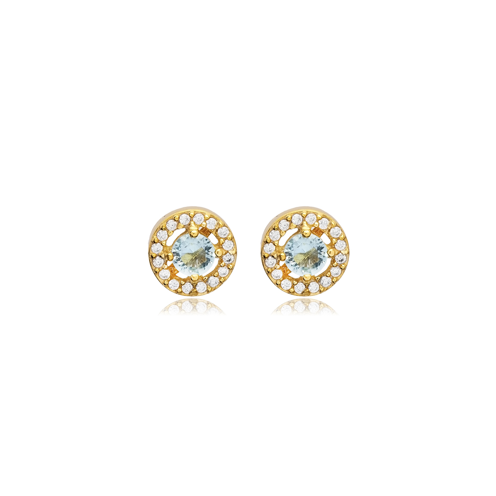 Round Design CZ Wholesale 925 Silver Stud Earrings Jewelry