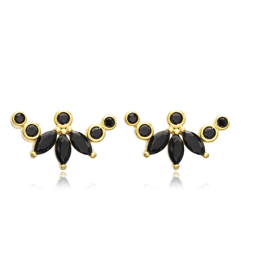 Black Zircon Unique Stud Earrings Silver Wholesale Jewelry