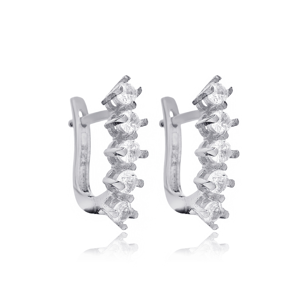 Trendy Hoop CZ Stone Hoop Earrings Women Trendy 925 Sterling Wholesale Silver Jewelry