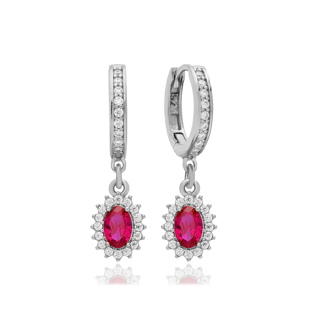 Ruby Stone Dainty Diamond Style Dangle Earring Wholesale Turkish 925 Sterling Silver Jewelry