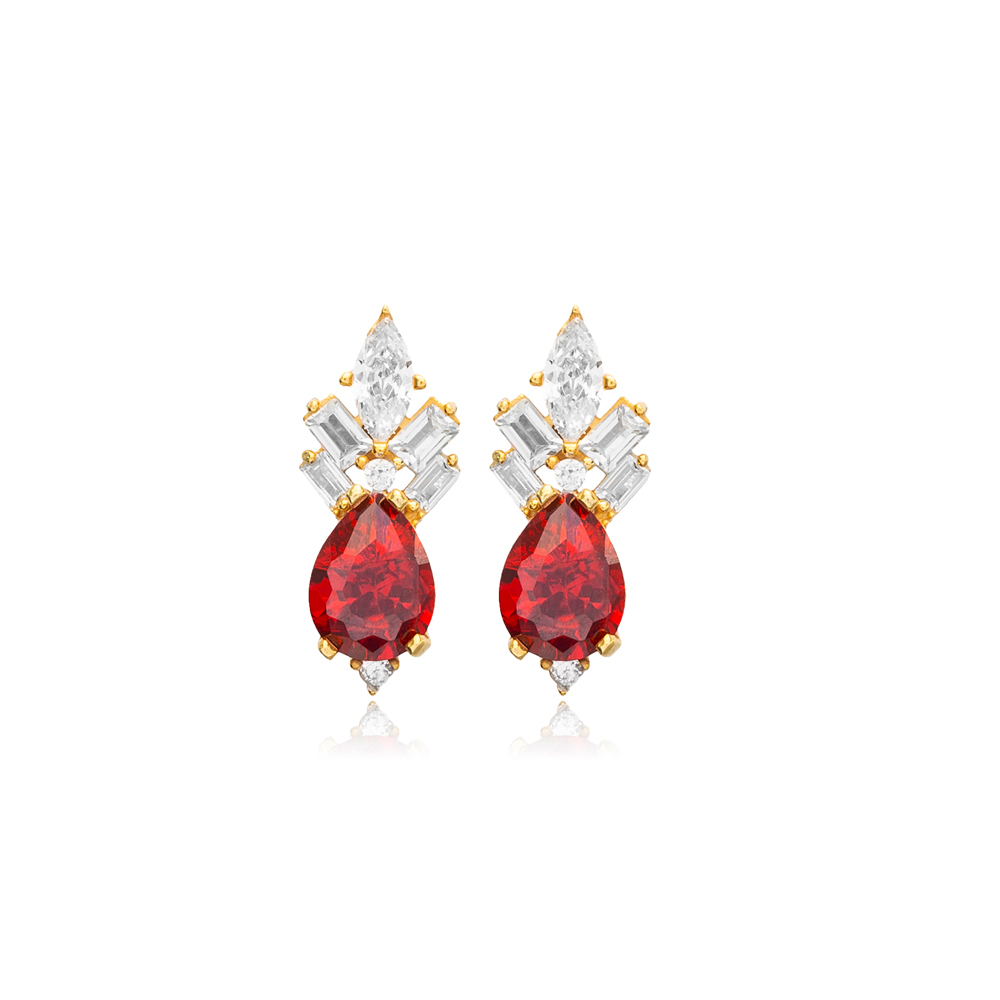 Garnet CZ Silver Turkish Wholesale Jewelry Stud Earrings