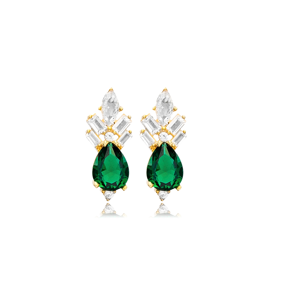 Emerald CZ Drop Shape Wholesale Silver Stud Earrings