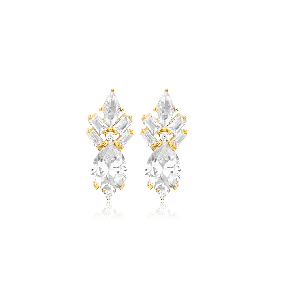 925 Sterling Silver CZ Drop Cut Wholesale Stud Earrings