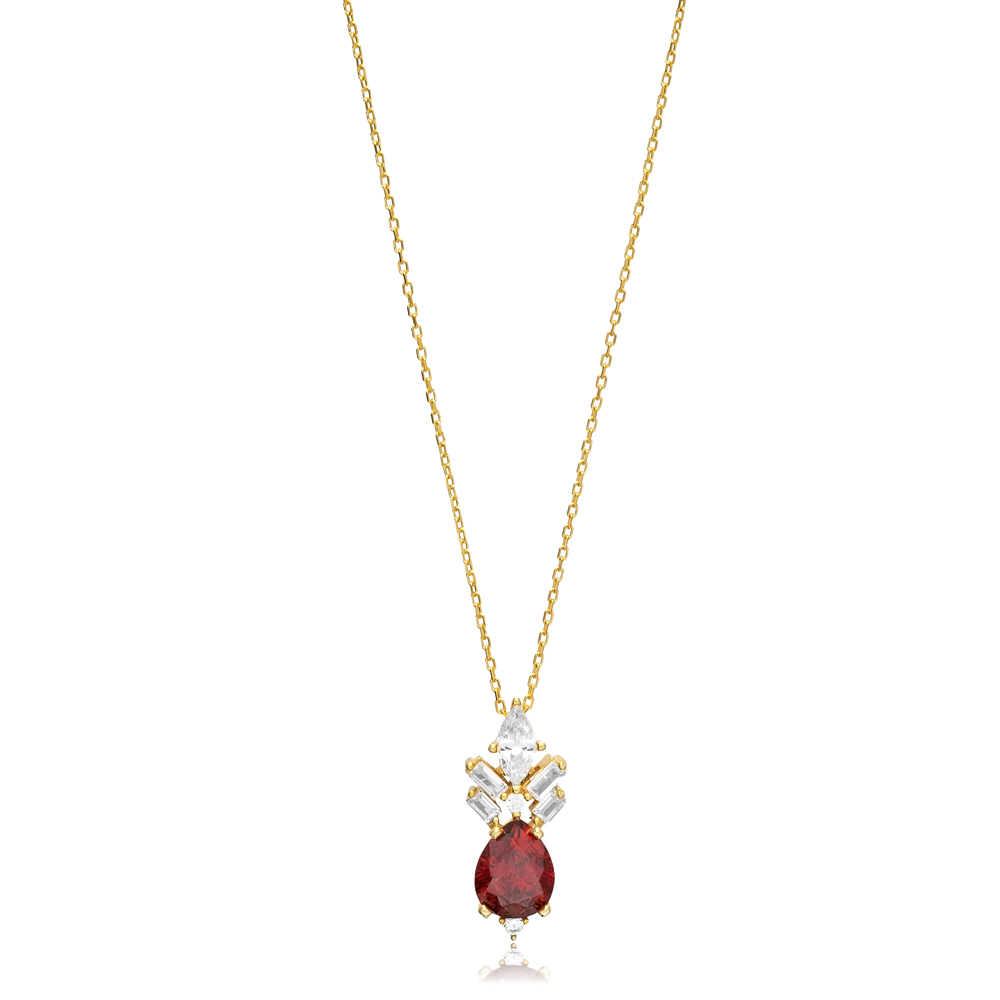 Garnet CZ Gorgeous Design Charm Necklace Wholesale 925 Sterling Silver Turkish Handcrafted