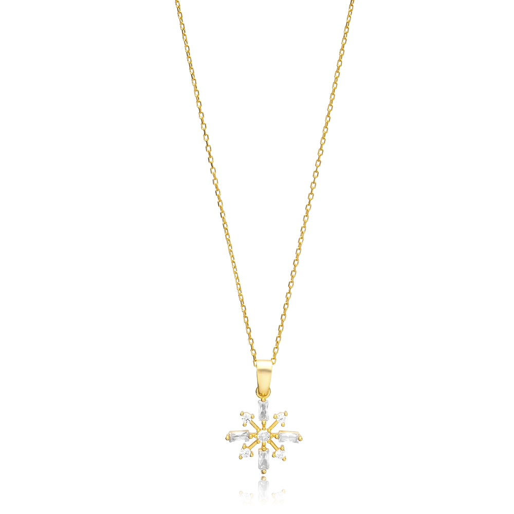 925 Silver Jewelry Flower Necklace Baguette Clear Zircon