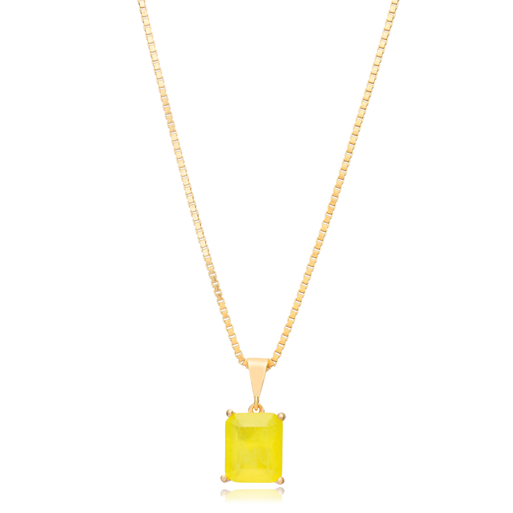 Yellow Color Natural Stone Turkish Handmade 925 Sterling Silver Jewelry Charm Necklace