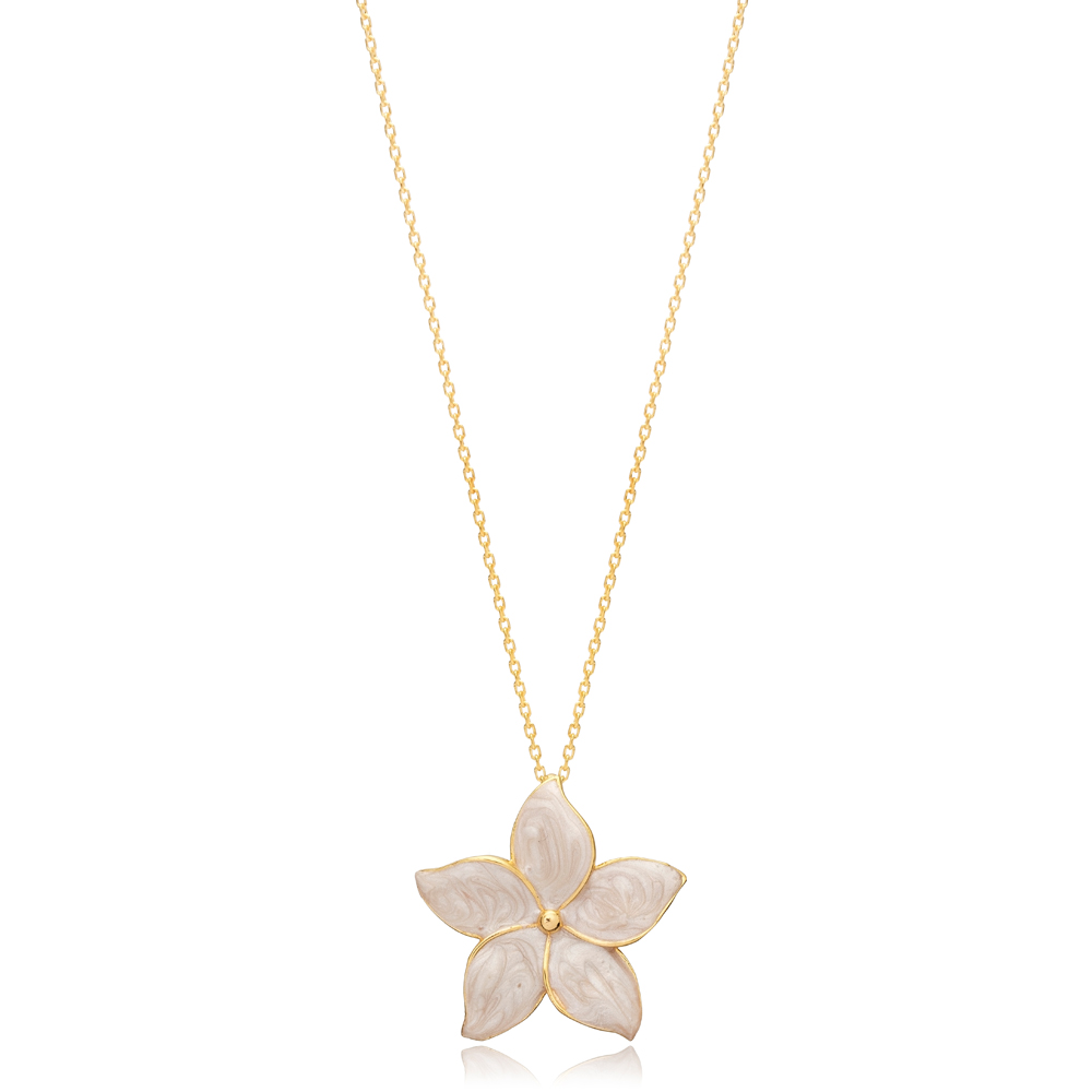 Ø27 mm Star Flower Charm Mother of Pearl Enamel Charm Necklace Turkish Handmade Wholesale 925 Sterling Silver