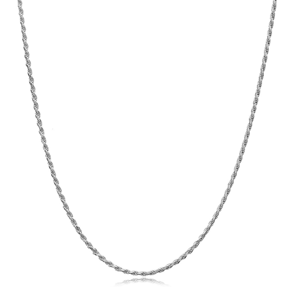 Twisted Rhodium Plated Chain Silver Necklace 45 cm