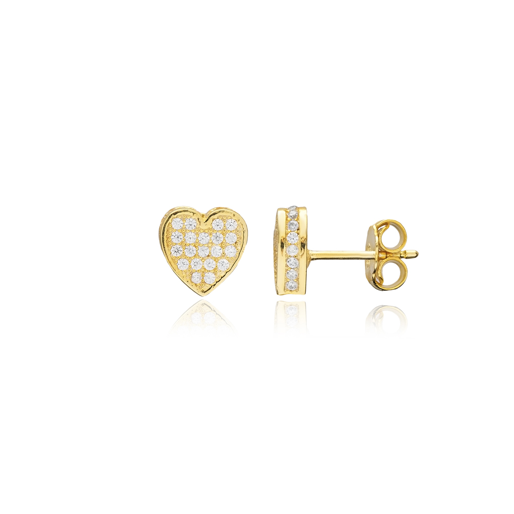 Heart Stud Earrings CZ Stone Wholesale 925 Sterling Silver