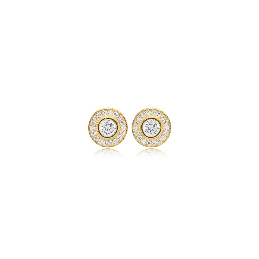 Tiny Round Jewelry Turkish 925 Sterling Silver Stud Earrings
