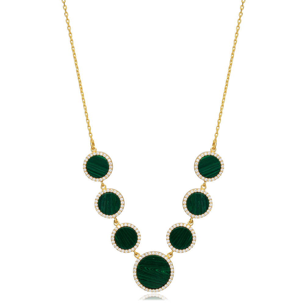 Round Shape Malachite CZ Stone New Trend Necklace Wholesale 925 Sterling Silver Jewelry